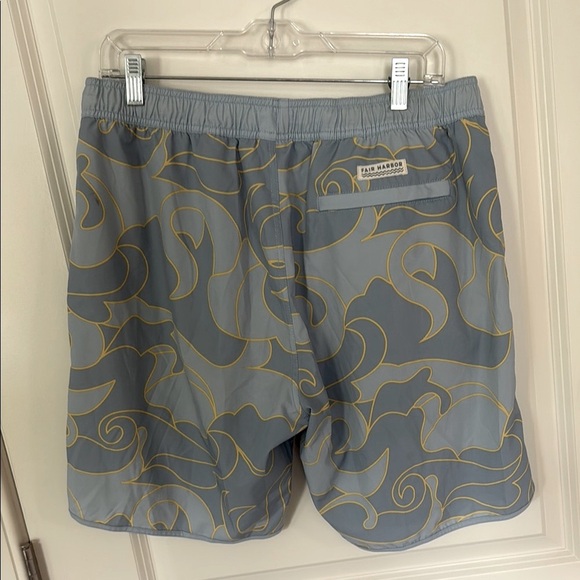 Fair Harbor Blue and Yellow Men's Swim Shorts with liner - Picture 2 of 4
